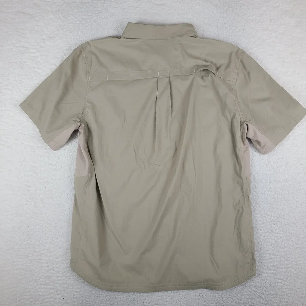 REI Coop Shirt Mens Medium Stone Beige Outdoor Vented Button Up Short Sleeve